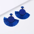Pendientes bohemios de flecos en forma de abanico azul Klein con brillantes cristales - Azul zafiro