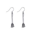Vintage silver witch broom dangle earrings with detailed retro finish for Halloween - Broom