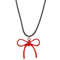 Detalle del colgante de lazo rojo brillante en un collar de cordón negro con textura viva - Estilo de cordón de cuero negro / Lazo rojo grande (01 Aleación Rojo Grande 2619)