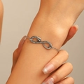 Silver infinity snake bracelet with zircon accents and adjustable sliding chain design - Infinity Symbol Bracelet / Silver Wrap Snake (8702)