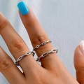 Stackable silver chain rings for women in a minimalist polished multi-link design - 3-Piece Set (A-325) / Three-Piece Set / White Gold