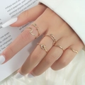 6-piece gold-tone minimalist knuckle ring set featuring delicate wave and feather designs - 6-Piece Set (9610) / 6-Piece Set / KC Gold
