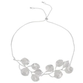Vintage adjustable silver leaf branch necklace with realistic vein texture on box chain - Adjustable Pull-string Leaf Necklace (Z-589) / Silver