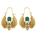 Vintage Egyptian gold scarab earrings with green malachite wings for tribal women - Antique Gold