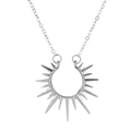 Collier double couche en acier titane argenté avec pendentif étoile solaire rayonnante - Pendentif à Pointes Soleil Argenté (wg-1332)