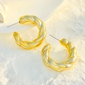 Twisted spiral gold plated hoop earrings with minimalist vintage texture - Gold Spiral Twisted C-Shape (12368)