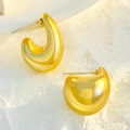 Minimalist thick gold-plated hollow hoop earrings with a polished mirror finish for women - Gold Arc Water Drop Minimalist (WG-0172)