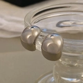 Polished silver hollow hoop earrings with a chunky minimalist C-shape design - Thick Silver Rounded C-Shape (M-771)