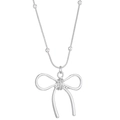 Minimalist silver bow pendant necklace featuring a snake chain and metallic bead accents - Bow Bead Chain Style (N-393) / Silver
