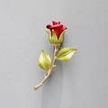 Elegant red rose brooch with green leaves and gold stem pearl accessory for suit jackets - Red Rose