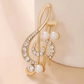 Elegant gold musical note brooch with white pearls and sparkling rhinestones for suits - Gold Musical Note