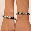 Pulseras elásticas de cuentas Yin Yang para parejas con cuentas negras y blancas - Estilo de Pulsera de Pareja Combinada de Cuentas Tai Chi (11734+10344)