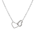 Interlocking hollow heart necklace in silver finish with a minimalist link chain - Steel Stainless Steel Double Heart (X675)