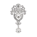 Elegant silver rose brooch with pear-shaped crystals and sparkling rhinestone accents - Silver Hollow Out