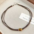 Brown leather choker with amber gemstone pendant and layered cords for women - Single Artificial Pearl Necklace (01 White Gold Tone Single Artificial Pearl WG-1194) / Silver