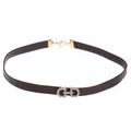 Brown faux leather choker with crystal-set sun motif and crocodile pattern texture - Double Interlocking Letter Clasp Style (01 KC Gold 1524) / Gold