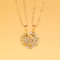 Golden sun and moon pendant necklace set with sparkling micro-pave zircons for women - Sun Moon Magnetic Style (12075) / KC Gold