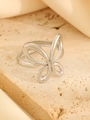 Detail of silver double-layered butterfly hollow ring with adjustable open band design - Hollow Line Butterfly Open Ring (N-206)