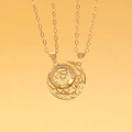 Golden magnetic sun moon couple necklace with hollow engraved pendant and micro zircons - Hollow Magnetic Style (1526)