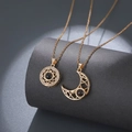 Golden sun and moon magnetic couple necklaces with crystals and O-chain for lovers - Sun Moon Magnetic Style (S202)