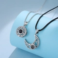 Magnetic sun and moon necklaces for couples with silver-tone pendants and projection stone - Sun Moon Magnetic Style (S152)