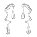 Irregular liquid metal teardrop earrings in high-shine silver finish for women - Silver (N-624)