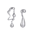 Irregular liquid metal geometric drop earrings in polished silver finish for women - Silver (G007)