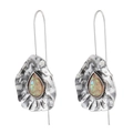 Vintage silver irregular lotus leaf earrings with iridescent teardrop opal stones - Teardrop Iridescent Stone Vintage Earrings (6547) / Antique Silver