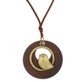 Retro Holzvogel Anhänger Halskette mit dunkelbrauner Basis und Bronze-Metall-Charme - Runde Holzhalskette mit Vogelnestanhänger (6013) / Antikbronze