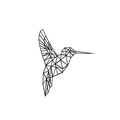 Detail of geometric hummingbird wall sticker with minimalist black polygon lines for decor - 52x43cm