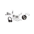 Détail de stickers muraux musique avec casque, disques vinyles et touches de piano - Ensemble Thème Musique (42x43cm Mise en Page)