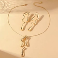 Abstract molten liquid jewelry set featuring a golden necklace and matching earrings - Gold Jewelry Set