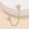 Eleganter goldener Schmetterlings-Ohrclip mit Quastenkette und Strasssteinen - Hohler Schmetterling-Stil (M-553) / KC Gold