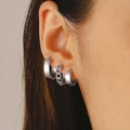 Set di tre pezzi di orecchini a cerchio in argento minimal e un polsino a catena alla moda - Orecchini a Maglia di Catena Argento (7480)