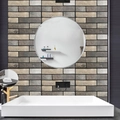Modern white ceramic washbasin with circular bathroom mirror against brick wall stickers - Mixed Color Brick Style (WP504)