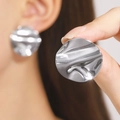 Irregular silver geometric stud earrings with ripple texture for a modern fashion look - Steel Color (M-088)