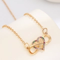Halskette mit Unendlichkeitssymbol und Herzanhänger mit bunten Zirkoniasteinen - Goldener Bunter Stil (04 KC Gold Colorful A-77)