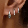 Set di tre cerchi in argento con ciondolo a goccia e orecchini a cerchio con zirconi - Orecchini Lucidati a Goccia Argento (DZ-731)