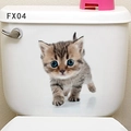 Autocollant mural chaton tigré 3D mignon pour décoration de réservoir de toilette - Chat Tigré aux Yeux Bleus (FX04)