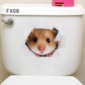 3D hamster wall sticker FX08 peeking from a cracked hole on a white toilet tank - Cute Little Hamster (FX08)