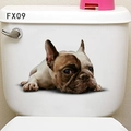 3D realistic Pug dog wall sticker for toilet or bathroom decor with cute animal design - Black and White French Bulldog (FX09)