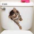 3D realistic brown kitten wall sticker for bathroom toilet decoration with cracked hole effect - Dark Brown Tabby Cat (FX05)