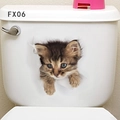 3D cat wall sticker FX06 featuring a brown tabby cat peeking out for toilet decoration - Grey Striped Cat (FX06)