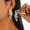 Minimalist silver irregular wave-shaped metal earrings with liquid metallic finish - KC Gold Color (11105)