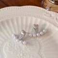 Silver bow heart earrings with five white pearls in a vintage ballet style for women - Silver Pearl (WG-1053)