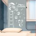 Weißer Weihnachts-Wandtattoo mit Weihnachtsmann auf Leiter und Sternen für Kinderzimmer - Weiß