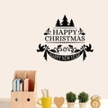 Nahaufnahme schwarzer Happy Christmas Wandtattoo-Aufkleber auf minimalistischer Wand - Schwarz