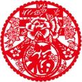Traditional red Chinese New Year window sticker featuring Chun and Fu character design - Red Round Spring Fu Style (XL6301A)