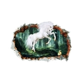 Adesivo murale 3D con unicorno bianco che salta e foresta magica con coniglietti - 40*60cm