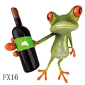 Pegatina creativa de rana 3D con ojos rojos y botella de vino para coche y pared - Rana con Botella de Vino (FX16)